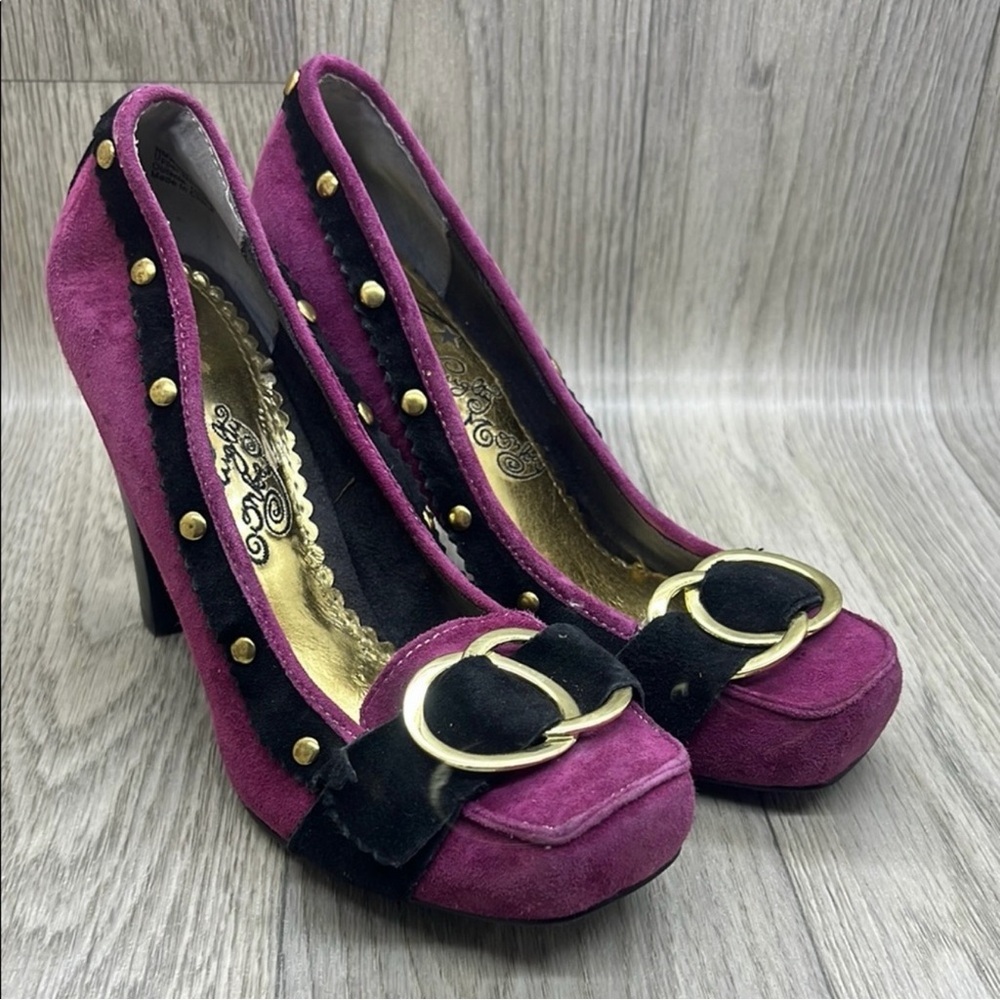 Naughty Monkey Purple and Black Heels with Gold Accents
